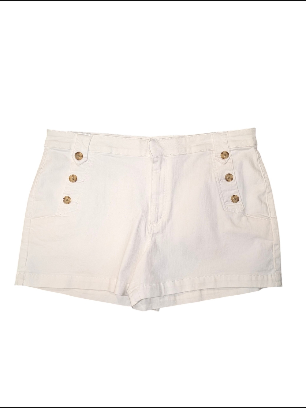 LOFT White High-Rise Button Accent Nautical Sailor Jean Shorts 12/31 Zip Latch